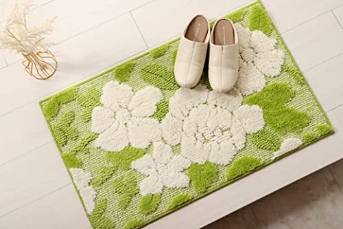 イケヒコ・コーポレーション 玄関 マット ボリューム メル グリーン 長方形 約50×80cm 滑り止め 加工 立体的 花柄 丸洗い #1310730121701