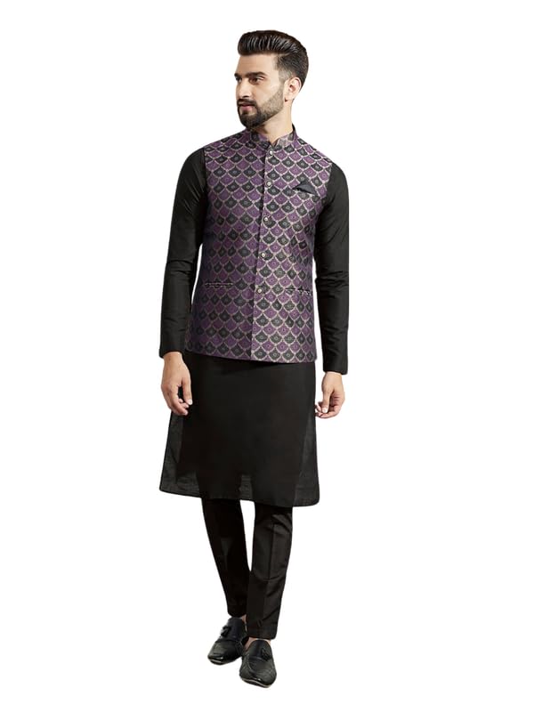 Veste Kurta homme manches longues jacquard col mandarin style traditionnel