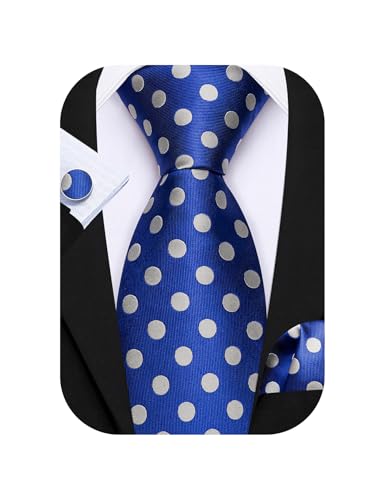 Image of Barry.Wang Ties for Men Silk Tie Sets Polka Dot Woven Necktie Pocket Square Cufflinks Business Wedding