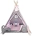 Produktbild Golden Kids Kinder Spielzelt Teepee Tipi Set für Kinder drinnen draußen Spielzeug Zelt Indianer Indianertipi mit Fenster usw. Tipi mit Zubehör - Rosaner Hase