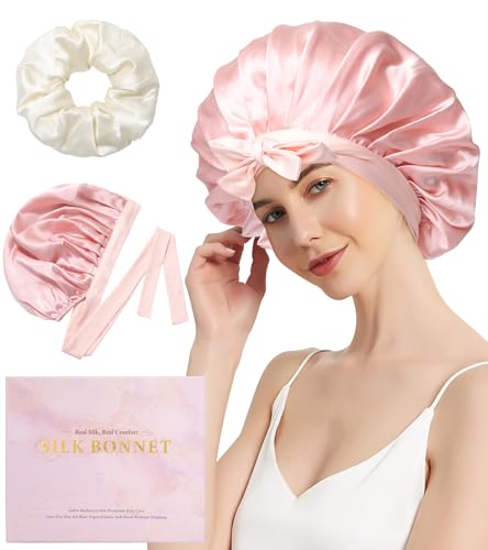 WELROG 100% bonnet en soie pour cheveux nuit silk bonnet bonnet soie cheveux nuit femme Élastique à cheveux en soie
