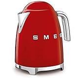 Smeg KLF03RDUS 50's Retro Style Aesthetic Electric Kettle with Embossed Logo, Red