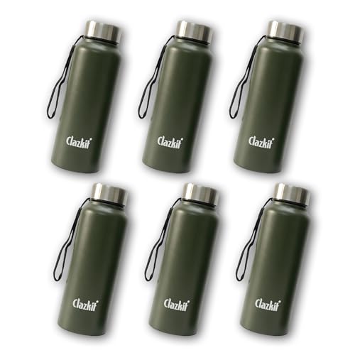 Image of Clazkit Alpha Pro Classic Stainless Steel Water Bottle Single Wall 750ml Set of 6 | Lightweight, Leak-Proof, Reusable | Ideal for School Kid, Office, Gym & Travel | Green