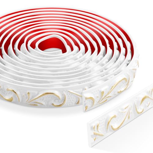 3 Metri Stacca e Incolla modanatura adesiva, 3D Rifiniture da Parete, Adesivo Cornice Specchio per Cornici di Specchi, Telai di Porte, Soffitti, Decorazioni per La Casa(Bianco con oro)