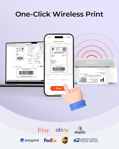 MUNBYN 2025 Imprimante Thermique Bluetooth RW403B, Nouvelle Technologique, Installation Facile, Calibrage Automatique, Impression Rapide, Idéale pour Étiquettes Colissimo, Shopify et Bureau – Image 4