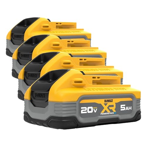 Image of DEWALT 20V MAX Battery, POWERSTACK, More Power More Compact, Rechargeable 5Ah Lithium Ion Battery (DCBP520) (Pack of 4)