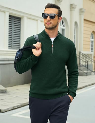 Image of MAGCOMSEN Men's Quarter Zip Pullover Lightweight Mock Neck Polo Sweater Long Sleeve Warm Fall Winter Pullover Sweaters