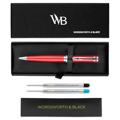 Wordsworth & Black ボールペン レッドラッカー - 見事な高級ペン クローム仕上げ インク詰め替え可能 男性と女性への最高のギフトセット 詰め替え可能 エレガント 素敵なペン 細字