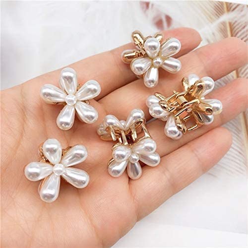 YEKDA 10 Pcs Aesthetic Pearl Flower Mini Hair Claws Tiny Decorative Hairpins for Women, Elegant Non-Slip Floral Clips Hair Accessories Set 4