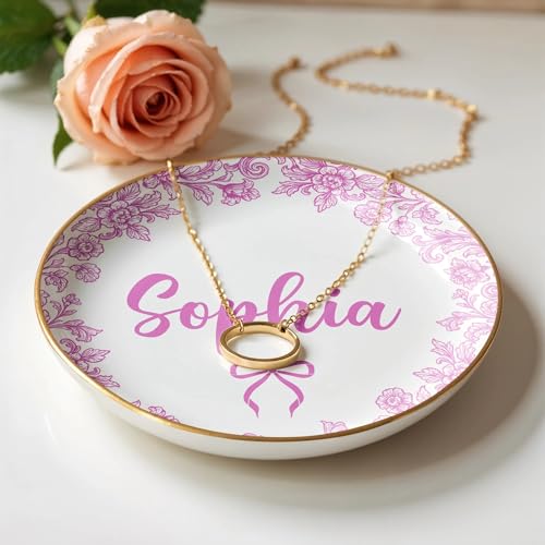Custom Floral Jewelry Dish for Best Friends - Personalized Trinket Tray with Name, Elegant Bow Design, Perfect Gift for Bestie - Image 3