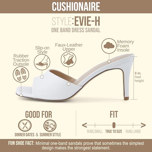 Image of CUSHIONAIRE Evie Kitten Heel Sandals for Women, Slip On One Band Dress Sandals with Memory Foam, Wide Widths and 3 Inch Heel