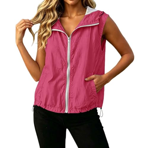 Chaqueta de verano ligera estilo chaleco deportivo para mujer con cuello alto y capucha fina