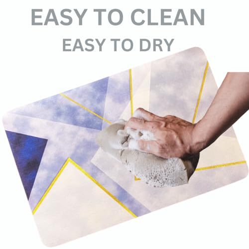Image of (Pack of 2 Premium Silicon Floor Mat, Bath Mat, Doormat, Bathroom Carpet, Cushion Mat I Super Absorbent (40x60cm) Soft Carpet, Quick Dry Dirt Barrier for Home and Office (Blue Square Mat)