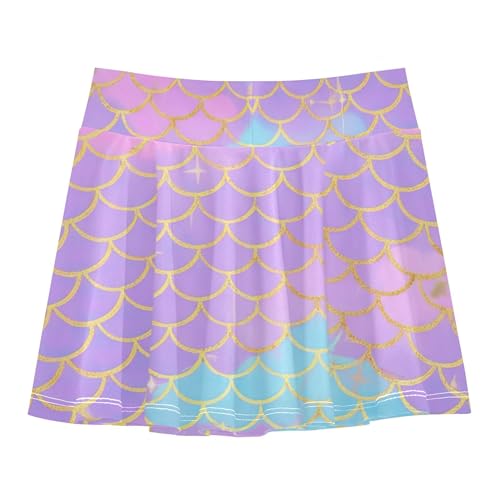 Colored Athletic Shorts for Girls Skorts Kids Tennis Skirts Butterfly Skirt Pastel Purple Mermaid Scale Pink 4t2