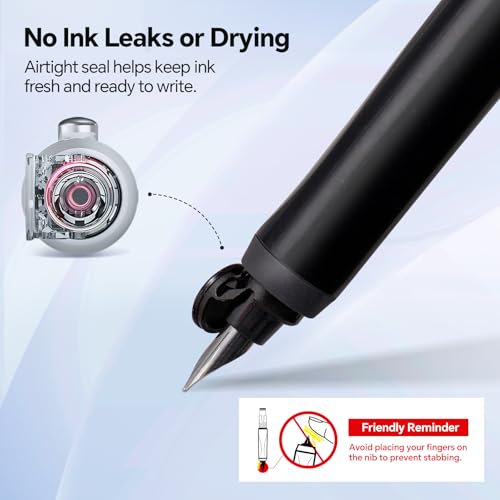 Image of WRITECH Retractable Fountain Pen Set: Fine Nib Black Ink Pens Includes 5 Ink Cartridges Smooth Writing for Sketching Journaling Calligraphy Gift (Black)