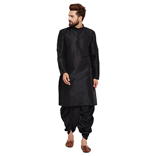 Image of SOJANYA (Since 1958 Men's Off-White and Gold Dupion Silk Dhoti Kurta Set