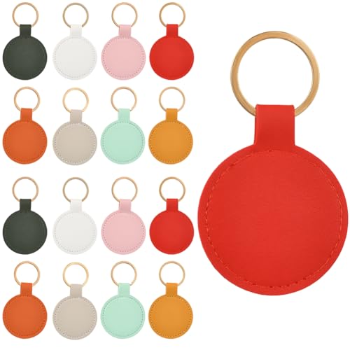 SUNNYCLUE 24 Llavero Redondo de Cuero PU Dorado con Grabado En Blanco, Llaveros Personalizados de Doble Cara, Coloridos, para Grabar, Manualidades, Regalos, Suministros Festivos.
