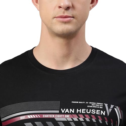 Image of Van Heusen Men Athleisure Regular Fit T-Shirt - Cotton Rich - Crew Neck, Long Sleeve, Printed