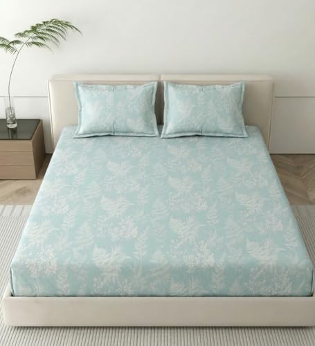 Image of Mafatlal 186 TC Metro Cotton Double Bed Bedsheet | 90x100 Inch|Soft, Breathable & Lightweight | Includes 2 Pillow Covers| Teal Shadow 1