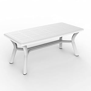 RESOL Orquidea Mesa Jardín Exterior 180x90 hasta 6 Personas con Agujero de Sombrilla y Protección UV para Comedor Exterior en Patio, Terraza o Porche | Fácil Mantenimiento - Color Blanco