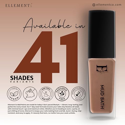 Image of Ellement Co. Mudbath Vegan Nail Polish,16-Free Formula, Long Lasting, Non-Yellowing, High Gloss Finish, Quick Drying, Cruelty Free - 10ml