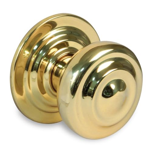 Amig - Pomo de Latón para Puertas - 70 mm de Diámetro - Latón y Base de Acero - Dorado - Tirador con Tornillo y Tuerca de Fijación - Ideal para Puertas de Entrada