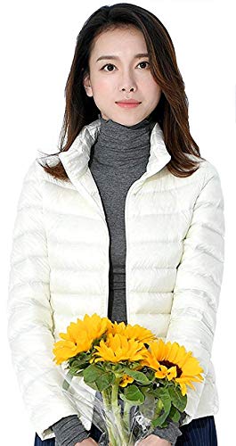 LIBATA ダウンジャケット レディース ウルトラライト ダウン コート 軽量 防風 防寒 ライトダウン 暖かい ダウンコート (ホワイト, S)