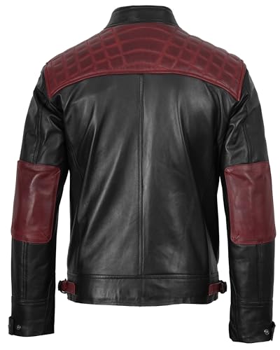 Image of fjackets Mens Leather Jacket Moto Style Real Lambskin Leather Jacket, Quilted Cafe Racer Classic Zip Up Biker Jacket for Men