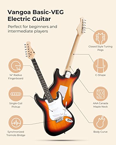 Vangoa 39 Inch Full Size Electric Guitar Beginner Starter Kit Sunburst With Amplifier, Bag, Cable, Tremolo Bar, Strap, Tuner, Strings, Capo, Picks #TOP2