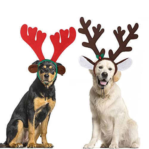 RANYPET Hund Weihnachten Elch Rentier Geweih Stirnbänder Set Haustier Weihnachtskostüm Zubehör Kopfbedeckungen für mittelgroße Hunde