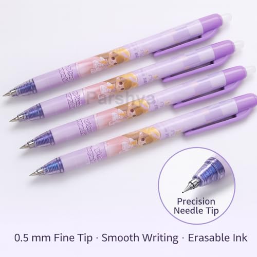Image of KiddieWorld Princess Pink Dream Erasable Gel Pens Set of 12 | 0.5 mm Fine Tip Blue Ink | Heat Erase Technology | Cute Stationery for Kids Students School Exams