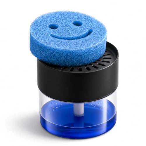 OVVE HOME Dish Soap Dispenser with Sponge Holder - Compatible with Scrub Daddy | Kitchen Sink Organizer Soap Dispensing Sponge Holder