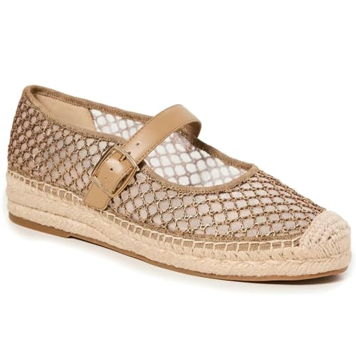 KysBloes Woven Platform Mary Janes Espadrille Flats for Women Wegde Mesh Ballet Flats Fishnet Buckle Strap Pumps Raffia Ballerina Shoes2