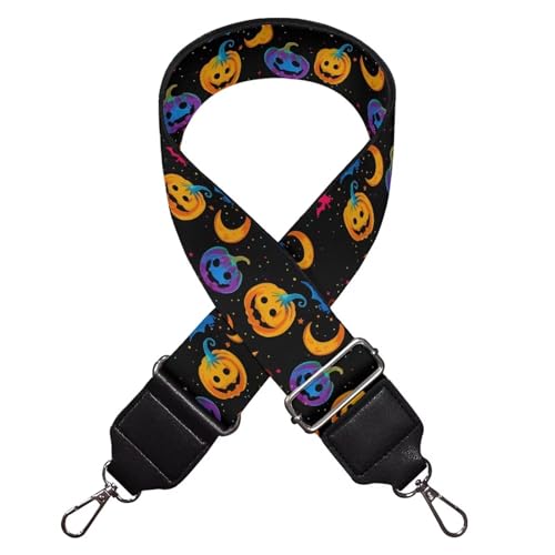 Image of Talayituse Pumpkin Moon Print Shoulder Strap Wide Purse Bag Strap Adjustable Replacement Belt Halloween Decoration Luggage Crossbody Shoulder Bag Strap for Women Girls