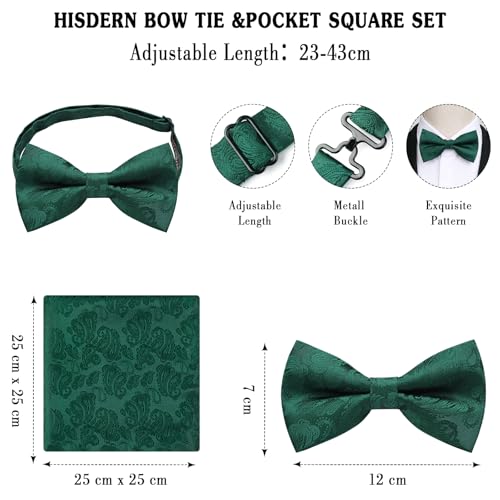Image of HISDERN Bow Ties for Men Pretied Bow Tie Set Paisley Classic Bowties and Pocket Square Cufflinks Set for Wedding Party
