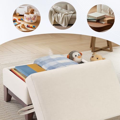 Image of 4-Piece Living Room Sofa Set with Coffee Table, Vintage Rivet Couch Sets with Solid Wood Legs, Sofas Furniture of Ottoman with Storage Space, Armchair, Loveseat and 3-Seat Sofa, Beige