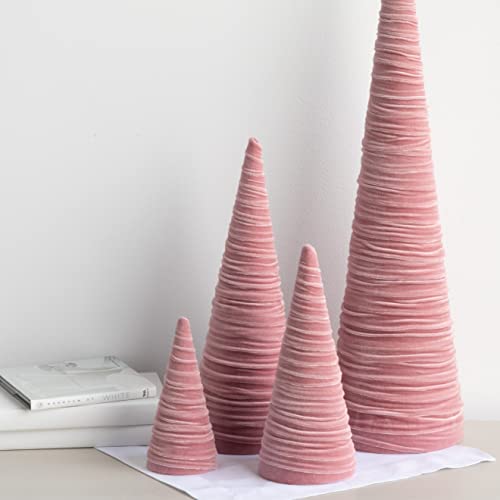 Image of Your Heart's Content Blush Velvet Trees Set of 4, Cozy Bookshelf Teen Girl, Coquette Room Decor, Aesthetic, Valentine Table Accent, Pink Cozy Mantel, Tabletop Tree (Blush)