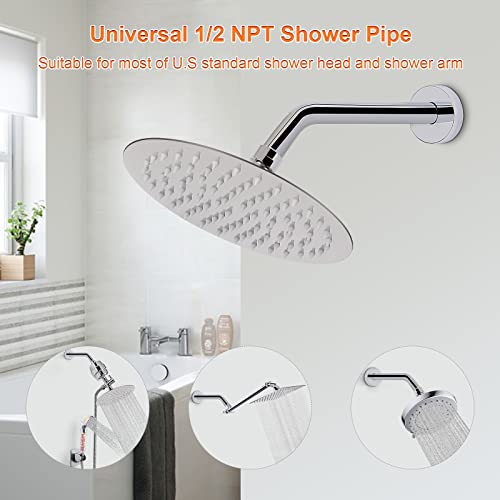 Harjue Shower Arm With Flange And Teflon Tape, Wall Mounted Shower Pipe Arm 304 Stainless Steel Extension Arm For Fixed Shower Head & Handheld Showerhead (10 Inch, Chrome) #TOP3