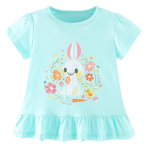 Image of Toddler Girls Bunny T-Shirt Cotton Baby Short Sleeve Easter Outfits Rabbit Shirts Soft Summer Casual Tee Tops