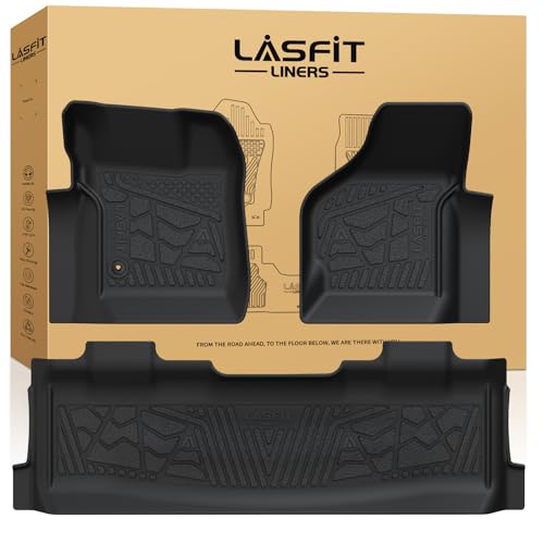 LASFIT Floor Mats for Ford F250 F350 1999-2007 Super Duty Crew Cab Carpet Floor Super Duty All Weather Full Cover Protector TPE Car Floor Liner, 1st & 2nd Row, 3pcs Black