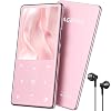 AGPTEK 2,4 inch Bluetooth MP3 speler met ingebouwde luidspreker, 16 GB HiFi muziekspeler met audiokabel, FM-radio en opname, ondersteuning tot 128 GB, roségoud