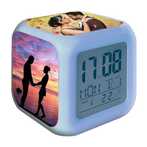 D&Vlab Orologio Sveglia Digitale Personalizzabile CON FOTO DEDICA FRASE da comodino scrivania a led 7 colori fluo Personalizzato idea regalo per Natale, Papà, Mamma, Lui, Lei, Bambino, Scuola