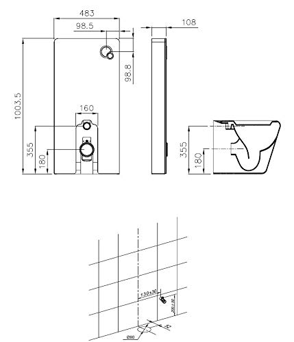 Weißglas Sanitärmodul für Stand-WC inkl. Betätigungsplatte – Bild 5