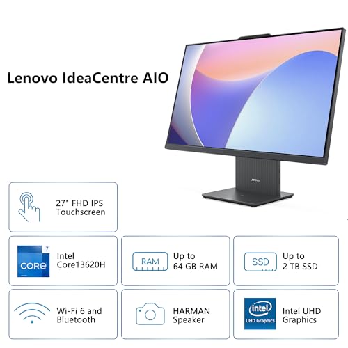 Image of Lenovo IdeaCentre AIO Desktop | 27 inch FHD IPS Touchscreen (99% sRGB) | Intel 10-core i7-13620H (>Ultra 9 185H) | 16GB DDR5 512GB SSD | Type-C Harman Speaker Wi-Fi6 5MP Camera Win11Pro w /DLCA Accessory