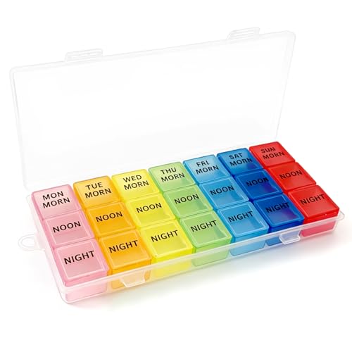 Weekly Pill Box Organisers 7 Day 3 Time a Day Pill Storage Case Portable Weekly Pill Dispenser with 21 Compartments for Hold Vitamins and Medication