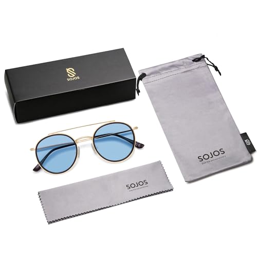 Image of SOJOS Retro Vintage Round Polarized Sunglasses for Women Men Double Bridge Circle Sunnies SJ1104