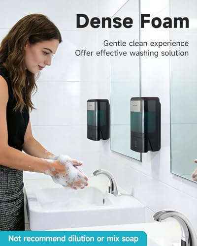 Image of AIKE Wall Mount Foaming Soap Dispenser for Bathrooms,40 oz AK1007F,Black | Screw Wall Mount Install Design for Space-Saving,Transparent Pot with Key and Large Capacity for Commercial Bathroom,AK1007F