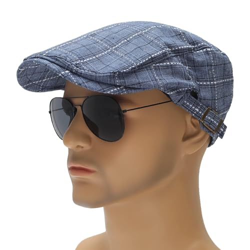 Image of ZLYC Men Cotton Flat Cap Summer Scally Ivy Gatsby Newsboy Beret Driver Cabbie Hunting Hat
