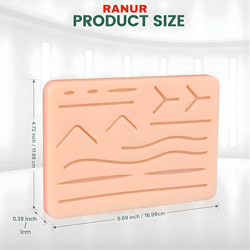 Image of RANUR 4 Layer Silicone Suture Practice Pad, Reusable Suturing Pad & Suture Practice Model for Medical Students, Surgical Suturing Practice Kit Training Pad with Pre-Cut Wounds (6.69 x 4.72 Inch)