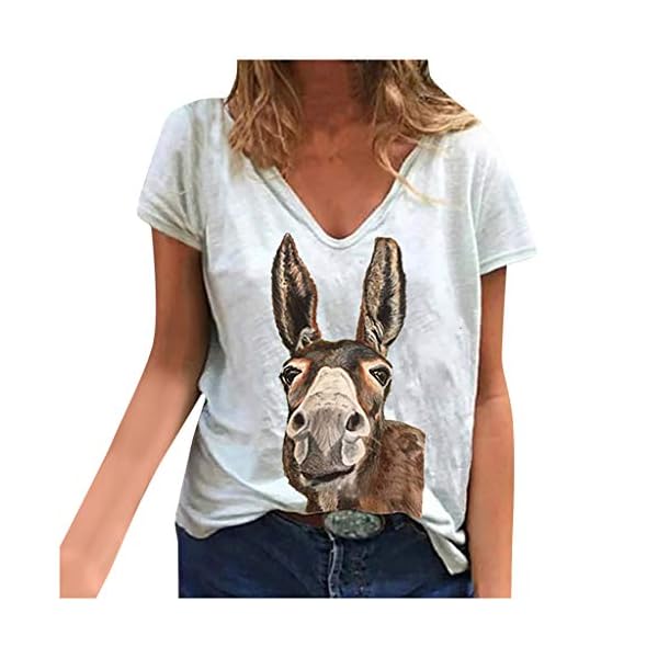 Women Summer Comfy V Neck Tops Loose Animal Soft Causal Short Sleeve T-Shirt Outdoor Thin Loose Blouse